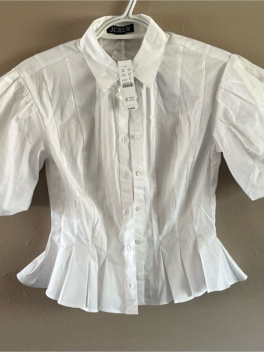 J. Crew White Pleated Button-Front Cotton Shirt